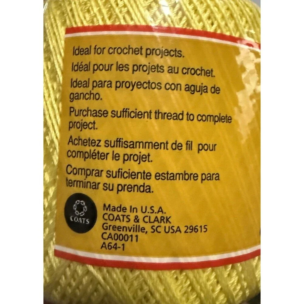 J&P Coats Knit-Cro-Sheen Crochet Thread Lot 6 Spools Yellow Red Green Black Blue